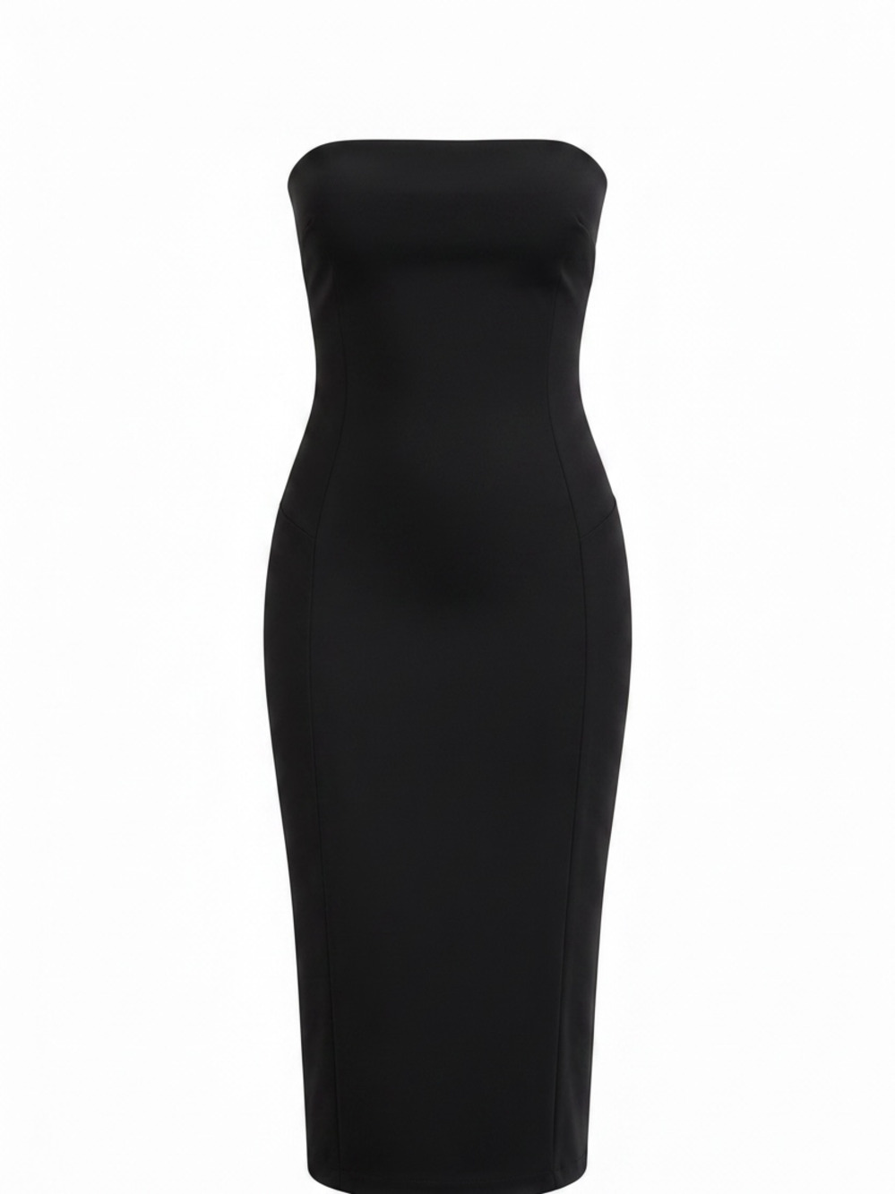 Black Strapless Midi Dress | Full Gold Zip Front | Structured Bodice | Size M